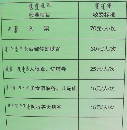 西部梦幻大峡谷收费项目