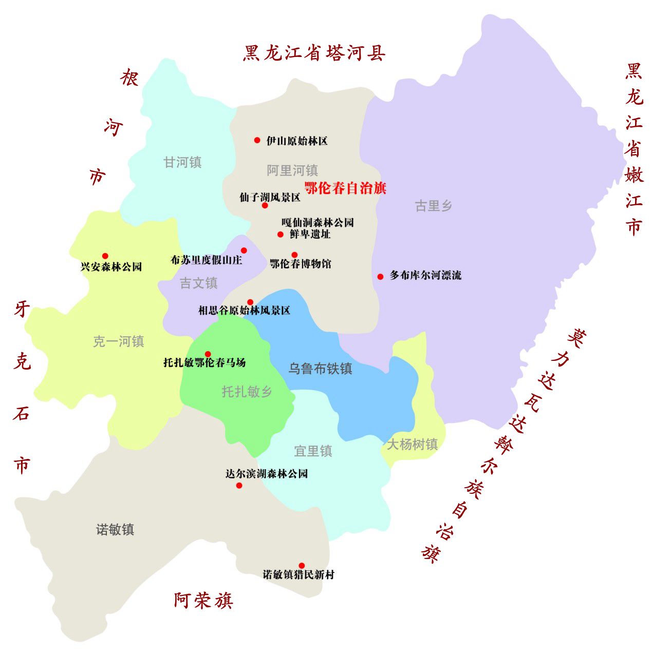 鄂伦春自治旗行政区划图