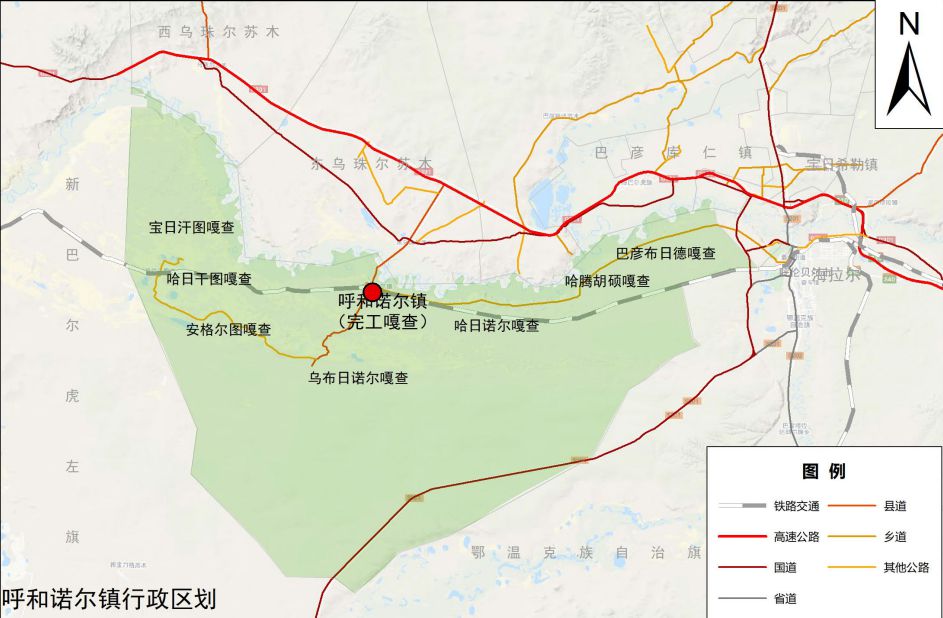 呼和诺尔镇行政区划图